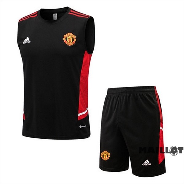 Foot Maillot Pas Cher Entrainement Sans Manches Ensemble Complet Manchester United 2022 2023 Rouge II Noir