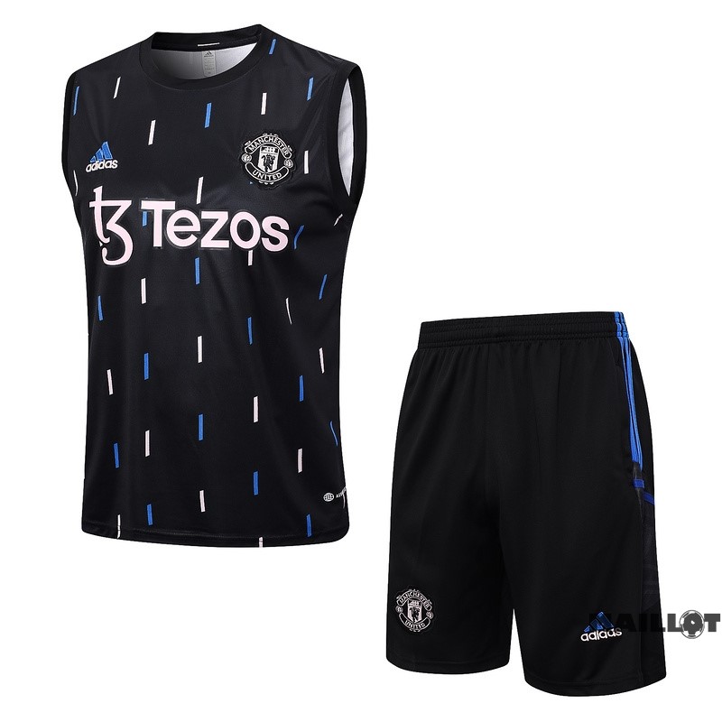 Foot Maillot Pas Cher Entrainement Sans Manches Ensemble Complet Manchester United 2023 2024 I Noir