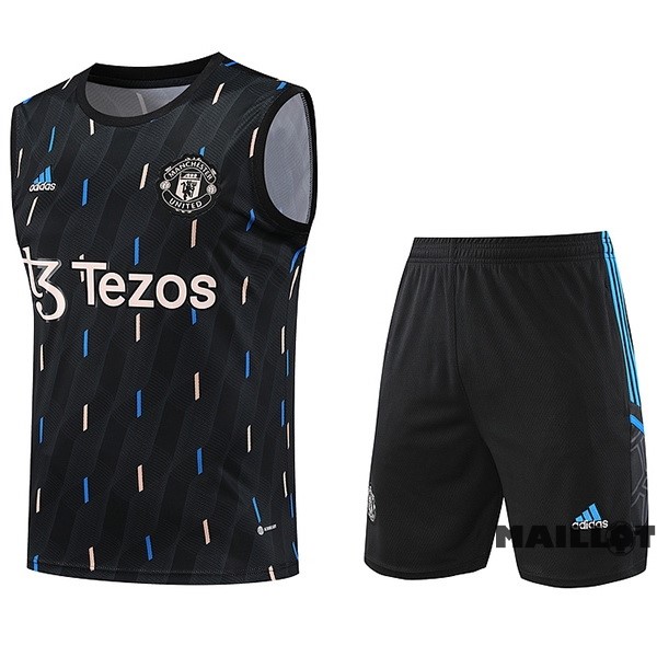 Foot Maillot Pas Cher Entrainement Sans Manches Ensemble Complet Manchester United 2023 2024 Noir