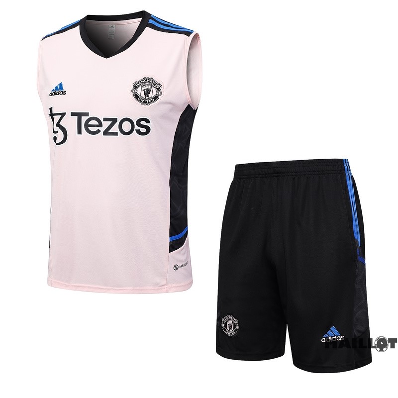 Foot Maillot Pas Cher Entrainement Sans Manches Ensemble Complet Manchester United 2023 2024 Rose Noir