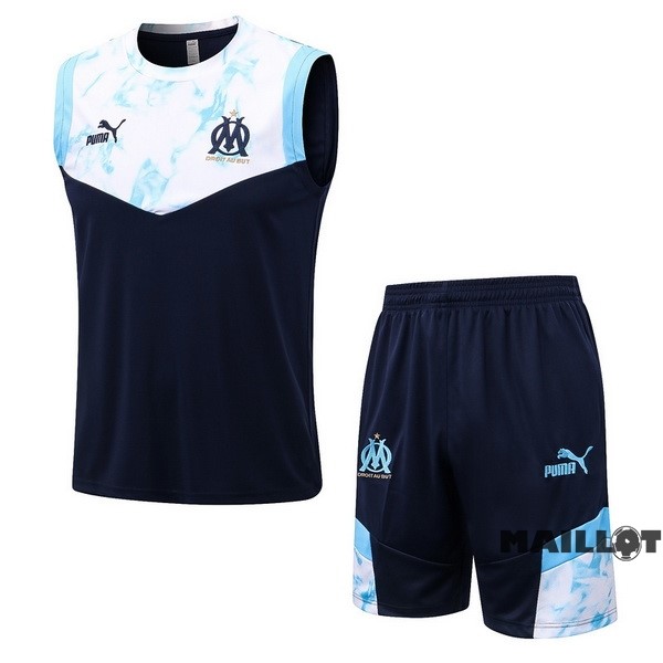 Foot Maillot Pas Cher Entrainement Sans Manches Ensemble Complet Marsella 2022 2023 Bleu Blanc