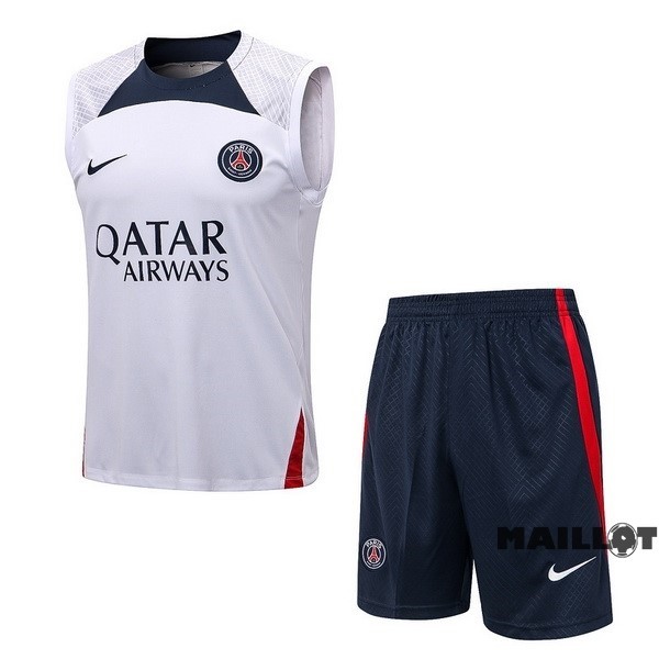 Foot Maillot Pas Cher Entrainement Sans Manches Ensemble Complet Paris Saint Germain 2022 2023 Blanc Bleu