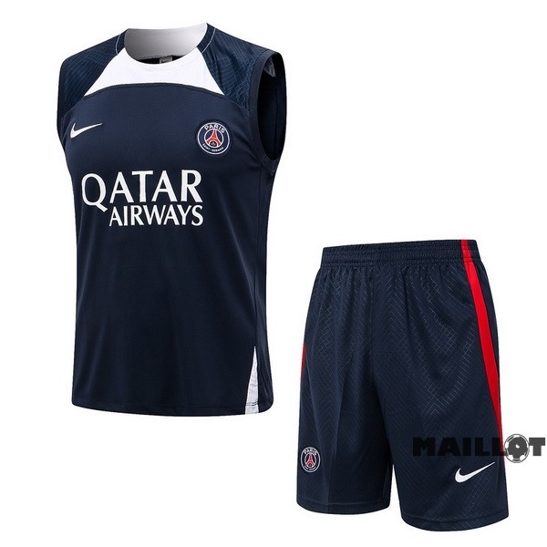 Foot Maillot Pas Cher Entrainement Sans Manches Ensemble Complet Paris Saint Germain 2022 2023 Bleu II Blanc