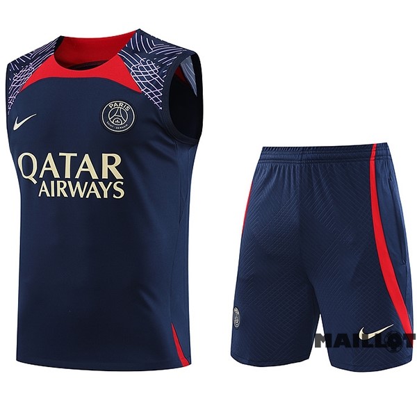 Foot Maillot Pas Cher Entrainement Sans Manches Ensemble Complet Paris Saint Germain 2023 2024 Bleu Rouge Purpura