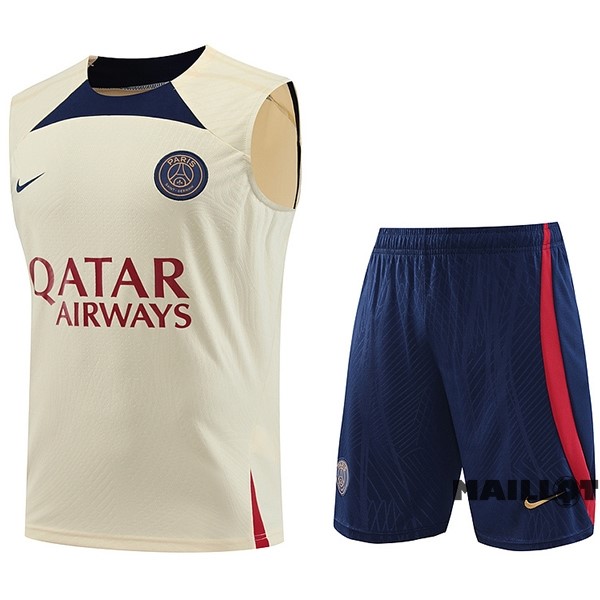 Foot Maillot Pas Cher Entrainement Sans Manches Ensemble Complet Paris Saint Germain 2023 2024 Jaune Bleu