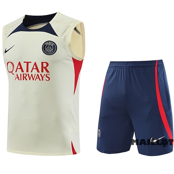 Foot Maillot Pas Cher Entrainement Sans Manches Ensemble Complet Paris Saint Germain 2023 2024 Jaune Bleu Rouge