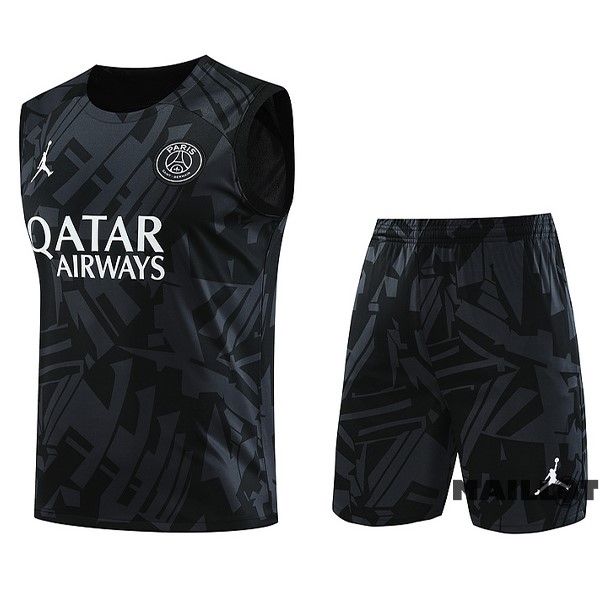 Foot Maillot Pas Cher Entrainement Sans Manches Ensemble Complet Paris Saint Germain 2023 2024 Noir Gris