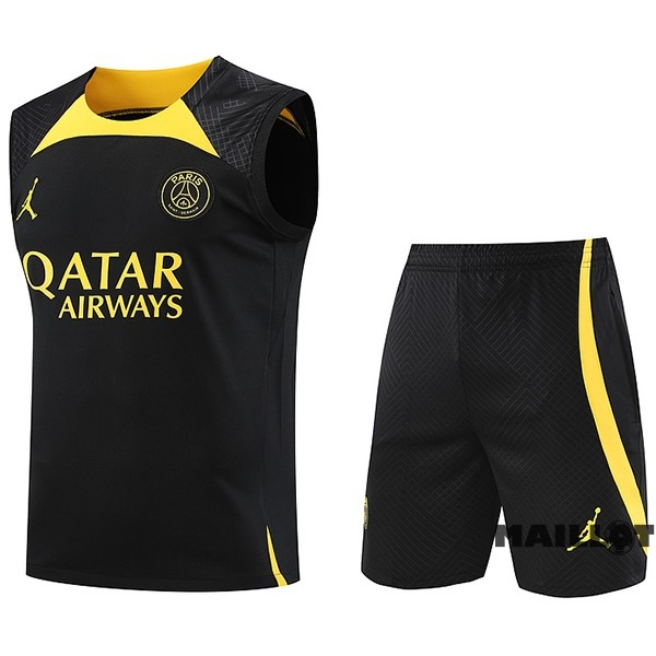 Foot Maillot Pas Cher Entrainement Sans Manches Ensemble Complet Paris Saint Germain 2023 2024 Noir I Jaune