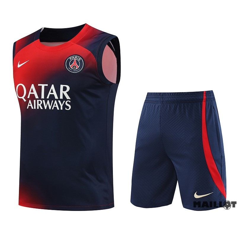 Foot Maillot Pas Cher Entrainement Sans Manches Ensemble Complet Paris Saint Germain 2023 2024 Rouge Bleu