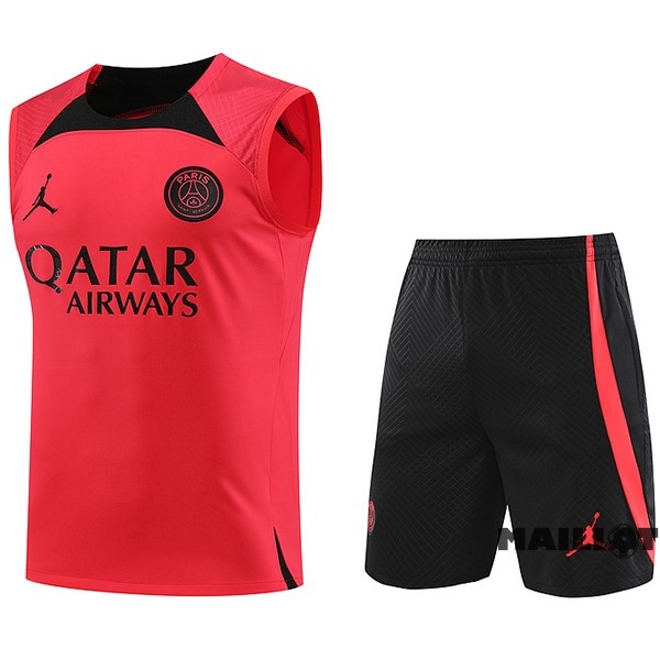 Foot Maillot Pas Cher Entrainement Sans Manches Ensemble Complet Paris Saint Germain 2023 2024 Rouge Noir