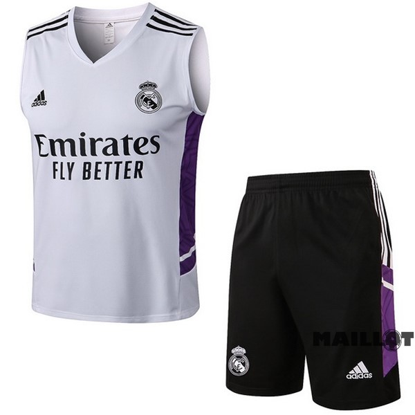 Foot Maillot Pas Cher Entrainement Sans Manches Ensemble Complet Real Madrid 2022 2023 Blanc Purpura Noir