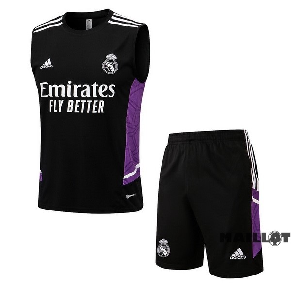 Foot Maillot Pas Cher Entrainement Sans Manches Ensemble Complet Real Madrid 2022 2023 Noir Purpura