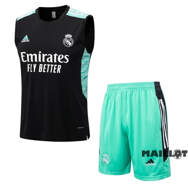 Foot Maillot Pas Cher Entrainement Sans Manches Ensemble Complet Real Madrid 2022 2023 Noir Vert