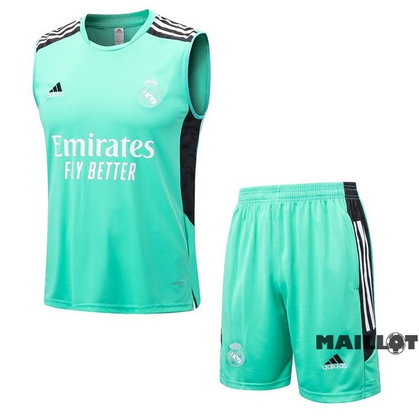 Foot Maillot Pas Cher Entrainement Sans Manches Ensemble Complet Real Madrid 2022 2023 Vert Noir