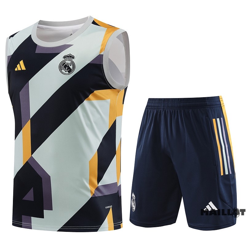 Foot Maillot Pas Cher Entrainement Sans Manches Ensemble Complet Real Madrid 2023 2024 Blanc Purpura I Bleu