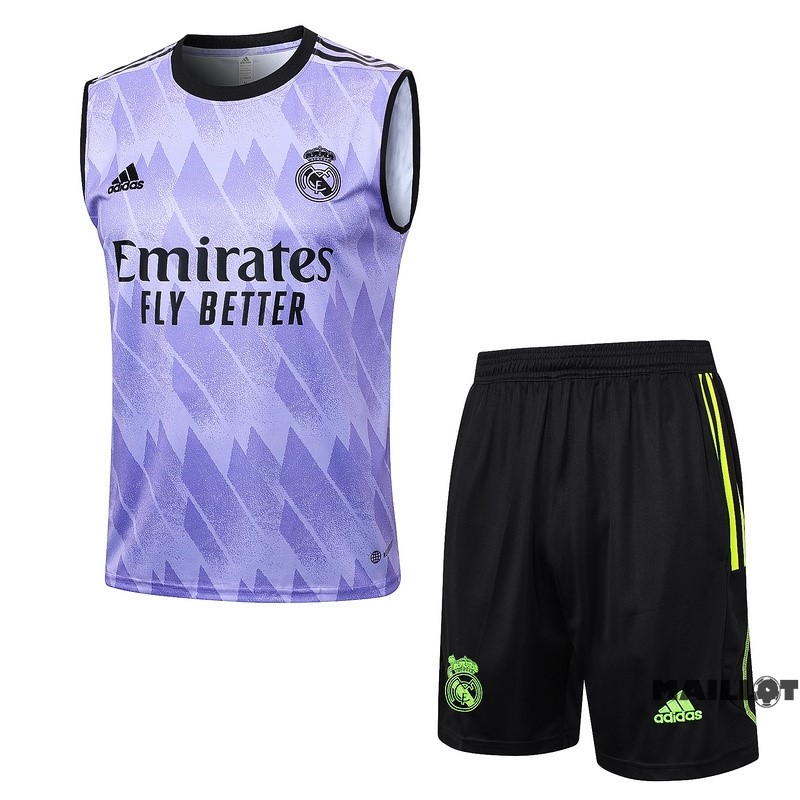 Foot Maillot Pas Cher Entrainement Sans Manches Ensemble Complet Real Madrid 2023 2024 Purpura Noir Vert