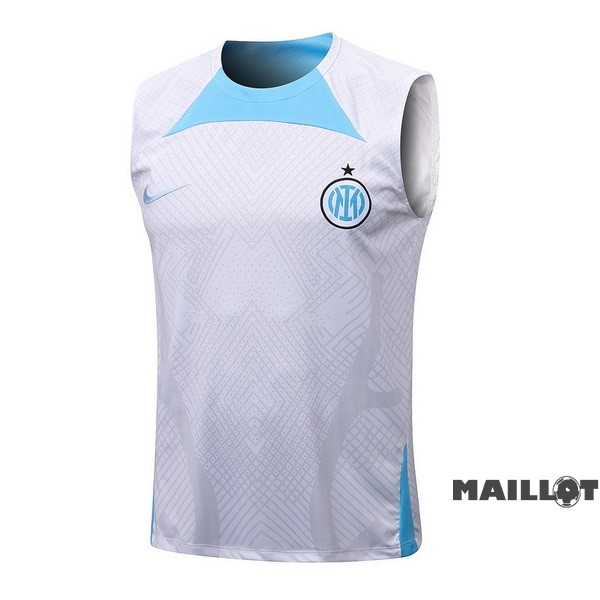 Foot Maillot Pas Cher Entrainement Sans Manches Inter Milán 2022 2023 Blanc Bleu