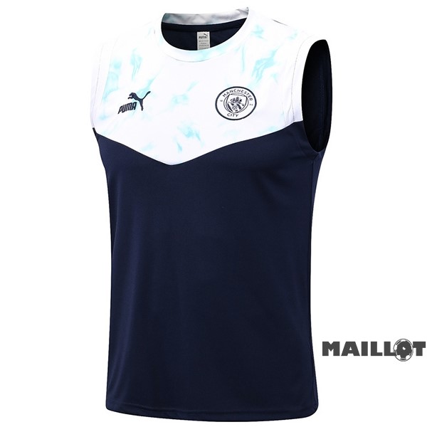 Foot Maillot Pas Cher Entrainement Sans Manches Manchester City 2022 2023 Bleu Blanc