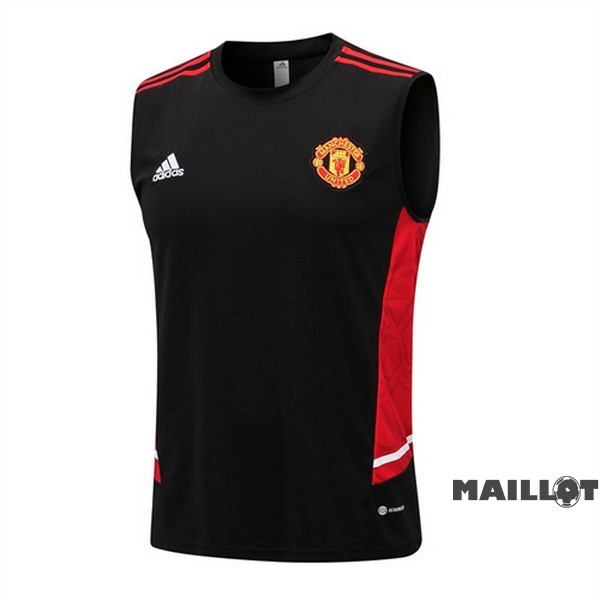 Foot Maillot Pas Cher Entrainement Sans Manches Manchester United 2022 2023 Noir Rouge