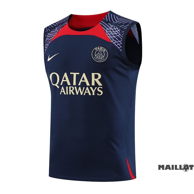 Foot Maillot Pas Cher Entrainement Sans Manches Paris Saint Germain 2023 2024 Bleu Rouge Purpura