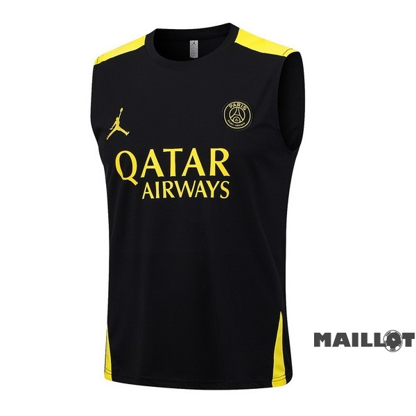 Foot Maillot Pas Cher Entrainement Sans Manches Paris Saint Germain 2023 2024 Noir Jaune