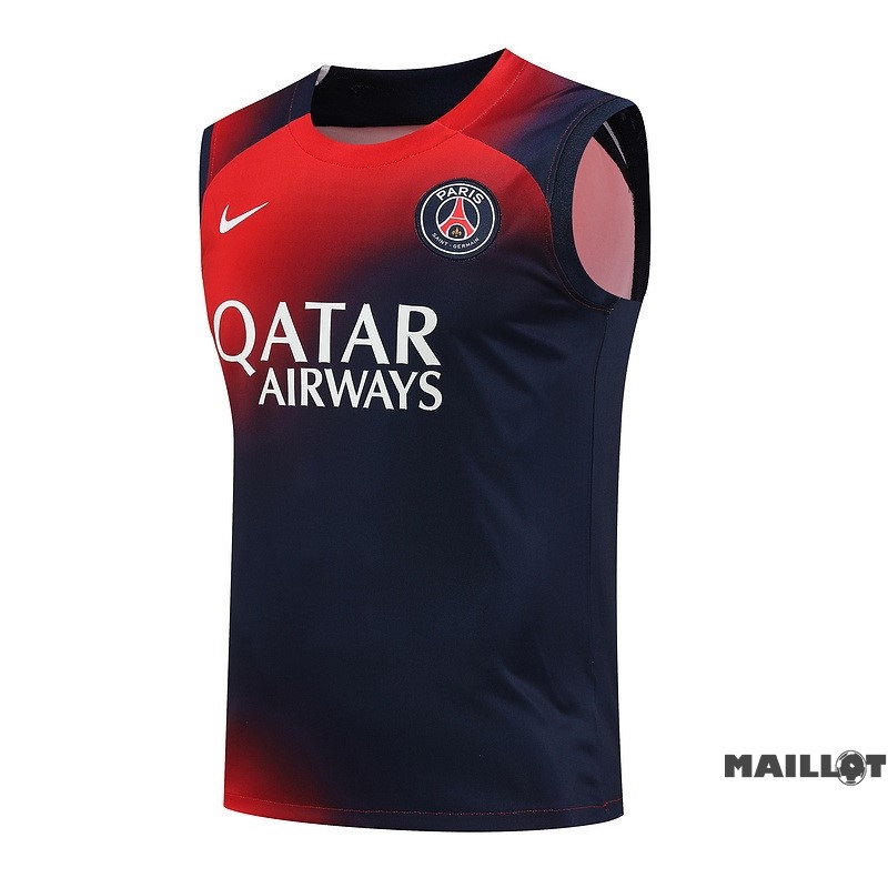 Foot Maillot Pas Cher Entrainement Sans Manches Paris Saint Germain 2023 2024 Rouge Bleu