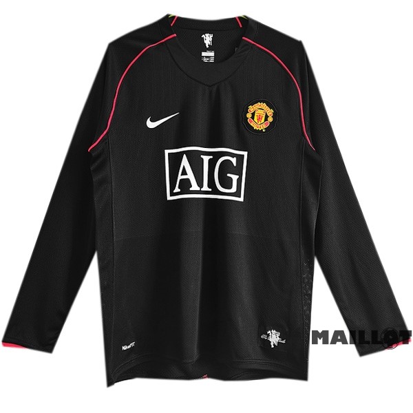 Foot Maillot Pas Cher Exterieur Maillot Manches Longues Manchester United Retro 2007 2008 Noir