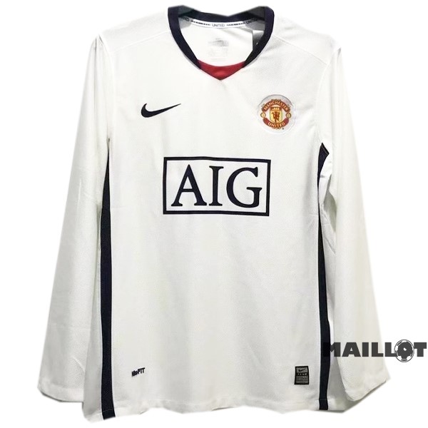 Foot Maillot Pas Cher Exterieur Maillot Manches Longues Manchester United Retro 2008 2009 Blanc