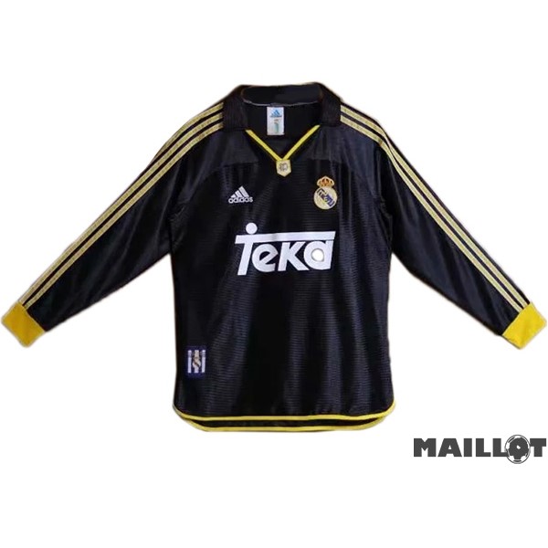 Foot Maillot Pas Cher Exterieur Maillot Manches Longues Real Madrid Retro 1999 2000 Noir