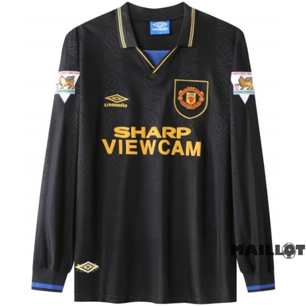 Foot Maillot Pas Cher Exterieur Manches Longues Manchester United Retro 1992 1994 Vert Noir