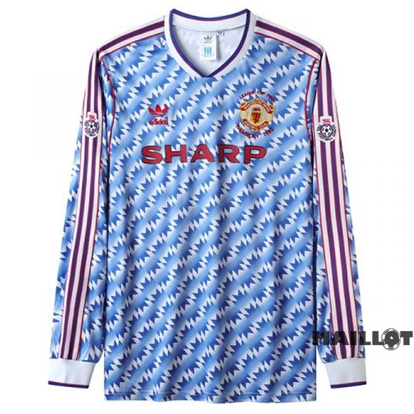 Foot Maillot Pas Cher Exterieur Manches Longues Manchester United Retro 1992 Bleu