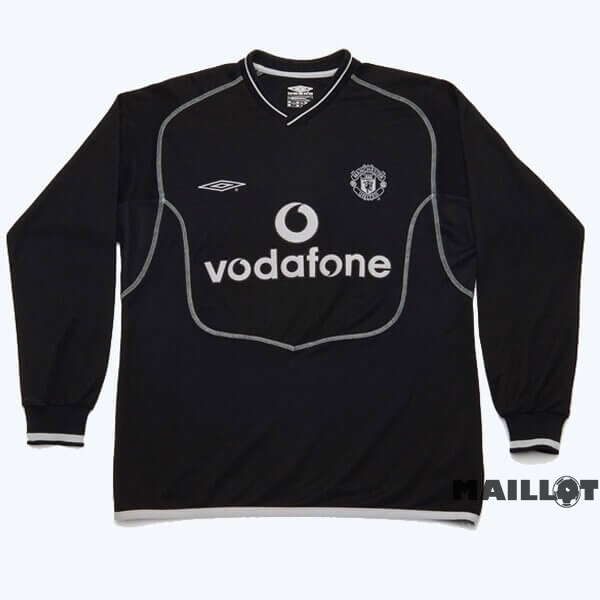 Foot Maillot Pas Cher Exterieur Manches Longues Manchester United Retro 2000 2002 Noir