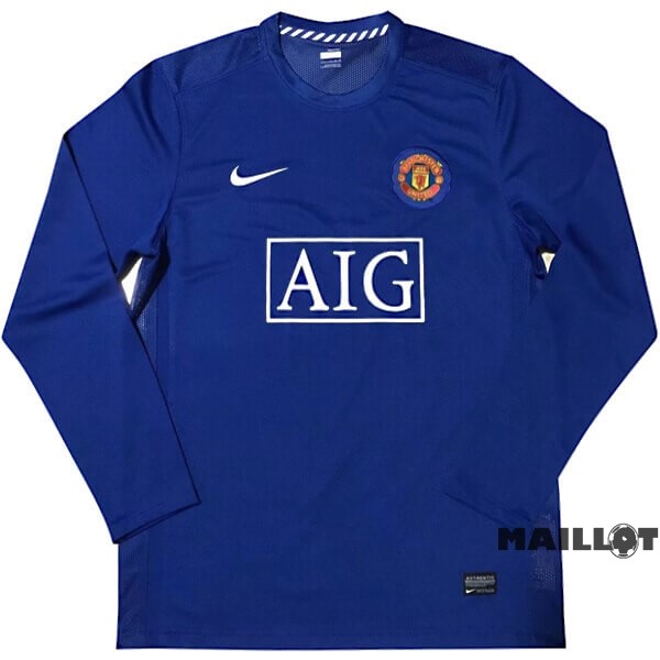 Foot Maillot Pas Cher Exterieur Manches Longues Manchester United Retro 2007 2008 Bleu