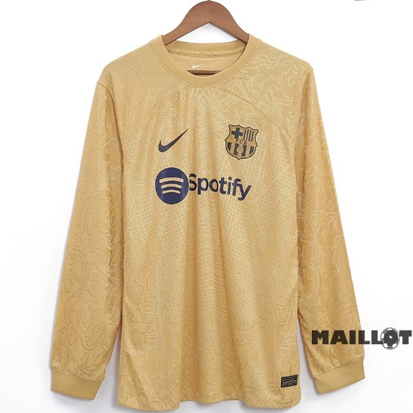 Foot Maillot Pas Cher Exterieur Thailande Manches Longues Joueurs Barcelona 2022 2023 Jaune