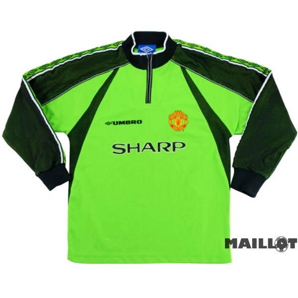 Foot Maillot Pas Cher Gardien Maillot Manches Longues Manchester United Retro 1998 1999 Vert