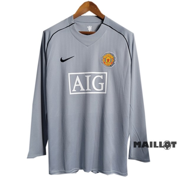 Foot Maillot Pas Cher Gardien Manches Longues Manchester United Retro 2007 2008 Gris