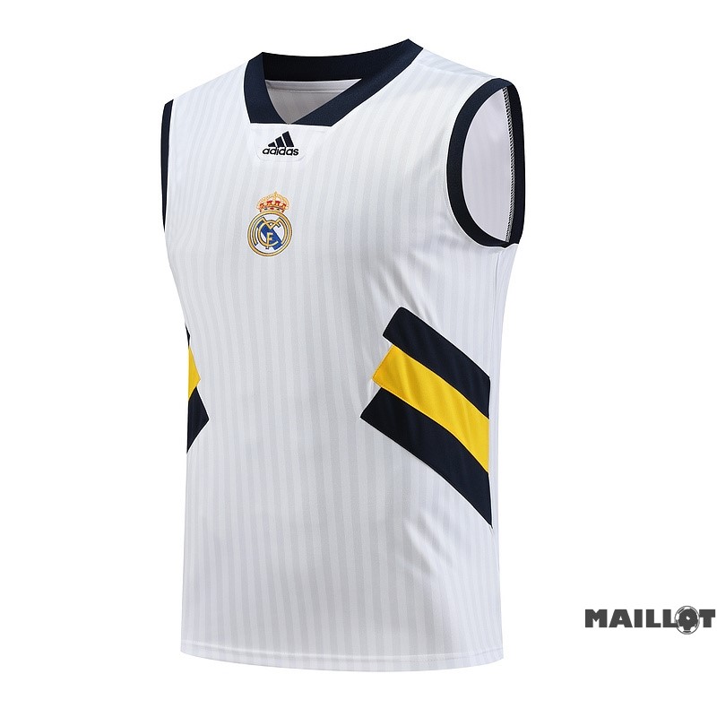 Foot Maillot Pas Cher Maillot Sans Manches Real Madrid 2023 2024 Blanc Jaune