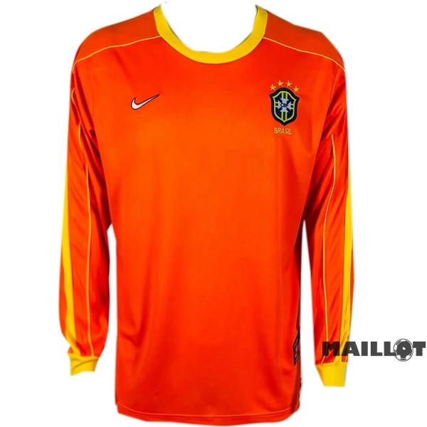 Foot Maillot Pas Cher Manches Longues Gardien Brésil Retro 1998 Orange