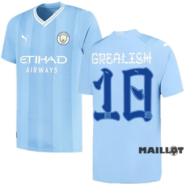 Foot Maillot Pas Cher NO.10 Grealish Domicile Maillot Manchester City 2023 2024 Bleu