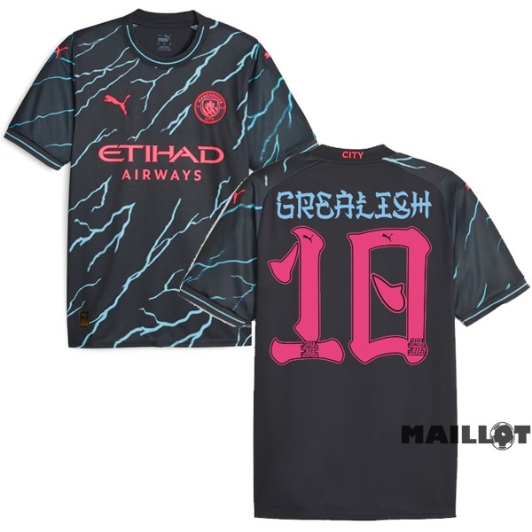 Foot Maillot Pas Cher NO.10 Grealish Third Maillot Manchester City 2023 2024 Noir