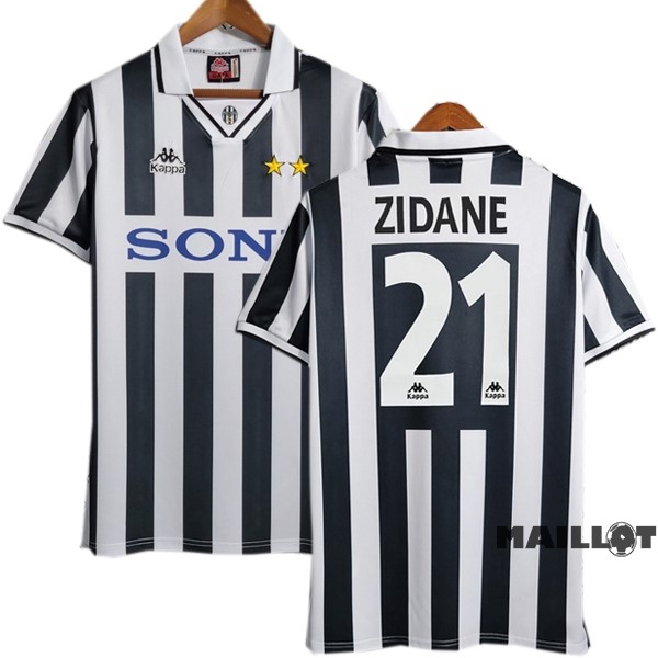 Foot Maillot Pas Cher NO.21 Zidane Domicile Maillot Juventus Retro 1995 1996 Noir Blanc