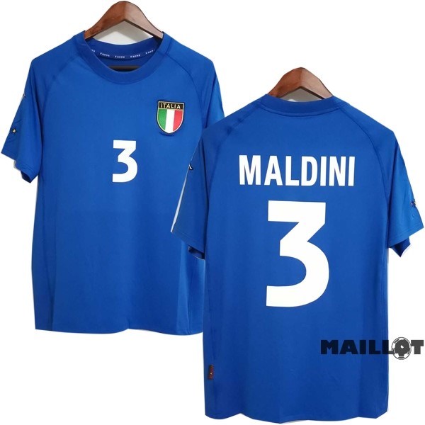 Foot Maillot Pas Cher NO.3 Maldini Domicile Maillot Italy Retro 2000 Bleu