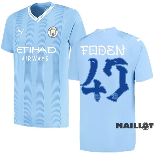 Foot Maillot Pas Cher NO.47 Foden Domicile Maillot Manchester City 2023 2024 Bleu