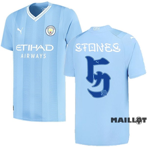 Foot Maillot Pas Cher NO.5 Stones Domicile Maillot Manchester City 2023 2024 Bleu