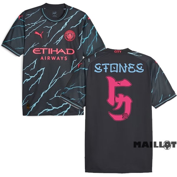 Foot Maillot Pas Cher NO.5 Stones Exterieur Maillot Manchester City 2023 2024 Noir