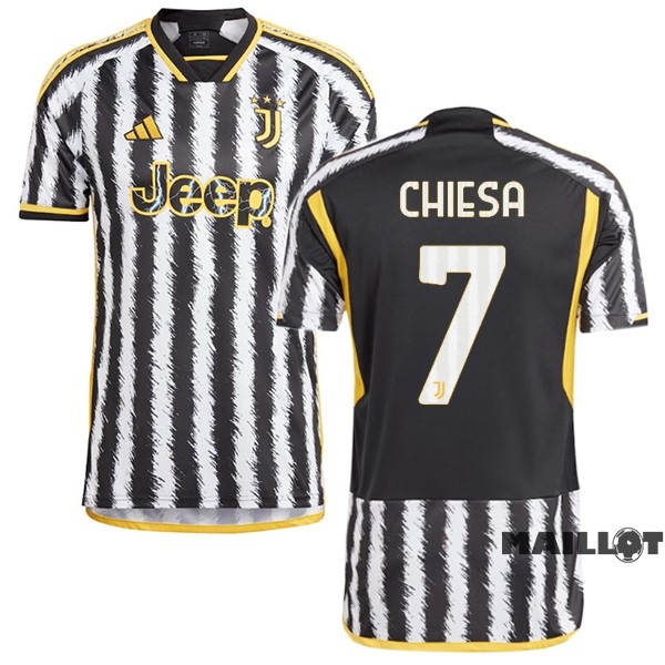 Foot Maillot Pas Cher NO.7 Chiesa Thailande Domicile Maillot Juventus 2023 2024 Jaune Noir