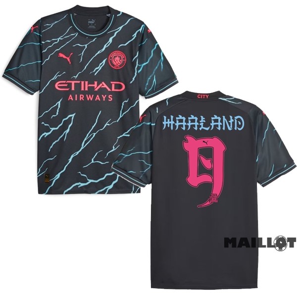 Foot Maillot Pas Cher NO.9 Haaland Third Maillot Manchester City 2023 2024 Noir