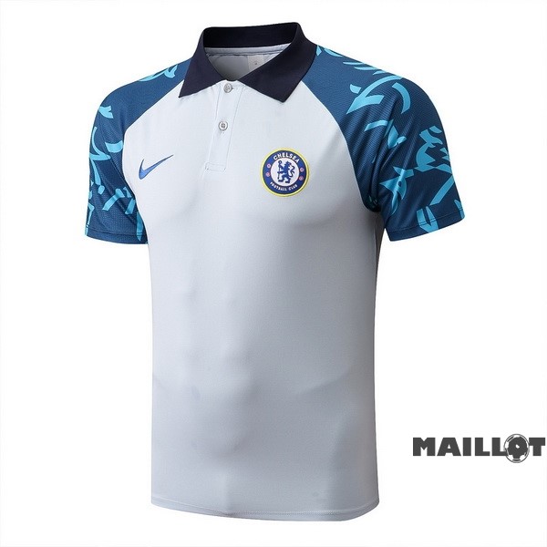 Foot Maillot Pas Cher Polo Chelsea 2022 2023 Blanc Bleu