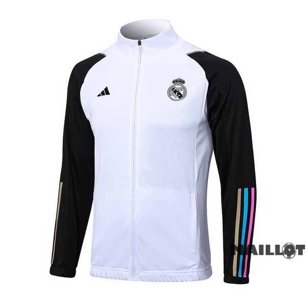 Foot Maillot Pas Cher Ropa Deportiva Con Cremallera Larga Real Madrid 2023 2024 Blanc Noir