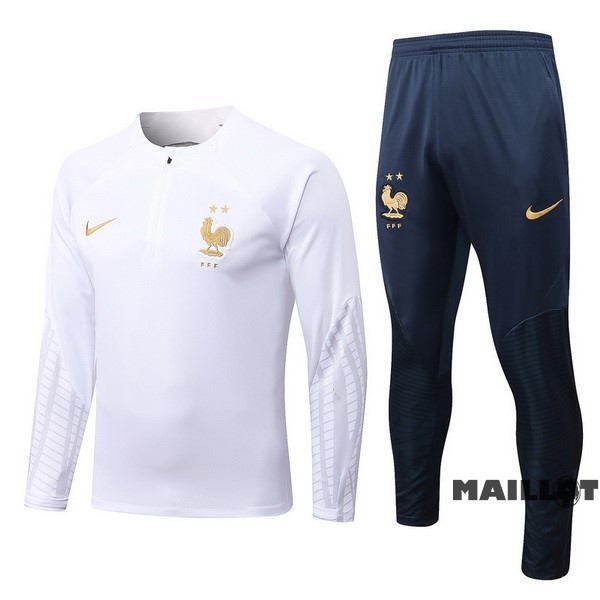 Foot Maillot Pas Cher Survêtements France 2022 Blanc Bleu